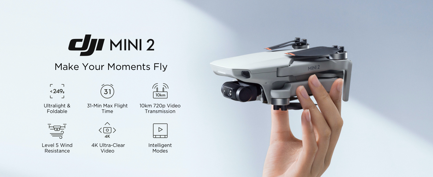 DJI Mini 2 Ultralight and Foldable Drone Quadcopter, 3-Axis Gimbal